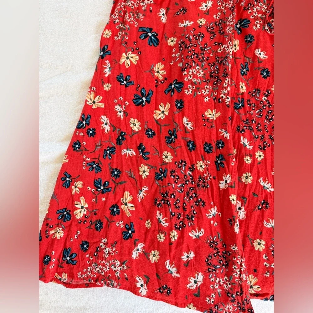 Cottagecore Red Floral Flowy Boho Tomato Midi Wrap Dress Feminine Size 8 H&M - Picture 4 of 15